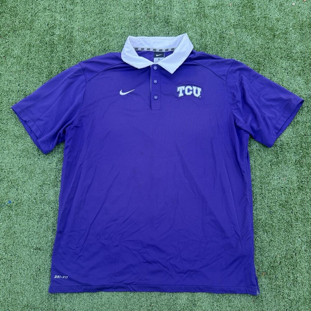 Nike TCU Horned Frogs Dri-FIT Polo Shirt Men's XL Purple White NCAA Golf